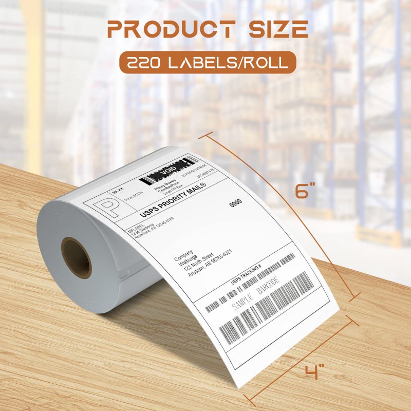MFLABEL ملصقات الشحن الحرارية المباشرة MFLABEL 4x6 - 6 لفات، 220 ملصق/لفة، ورق طوابع مثقوب مع ثقب محاذاة، متوافق مع طابعة الملصقات 4XL 1744907 & 1755120، رولو لشركة USPS و UPS - Image 2
